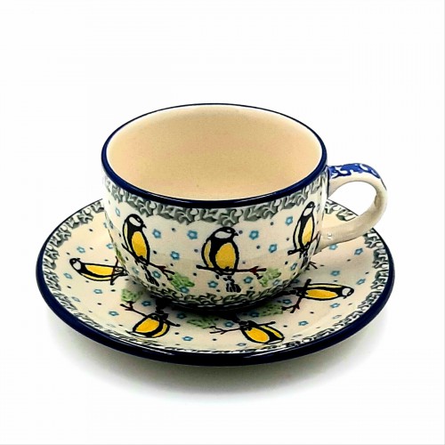 Filiżanka do kawy,herbaty V:0,2 L Żółte ptaki, ceramika Bolesławiec