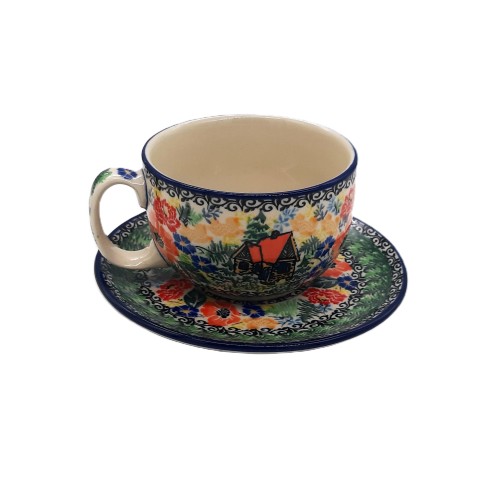 Filiżanka V: 0,35L z motywem domku, unikat