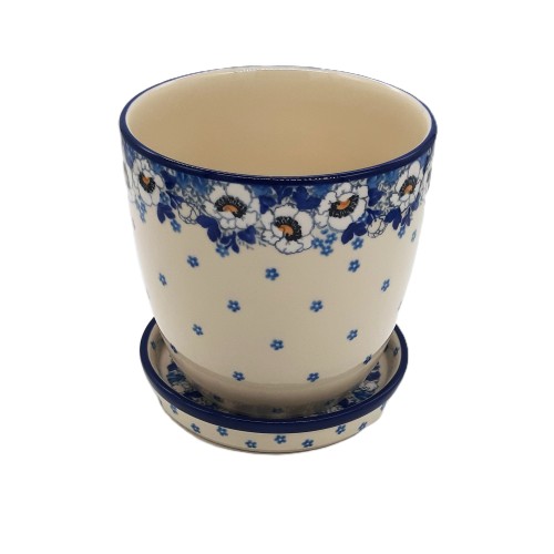 Doniczka ceramiczna Bolesławiec 14,5 cm, anemony