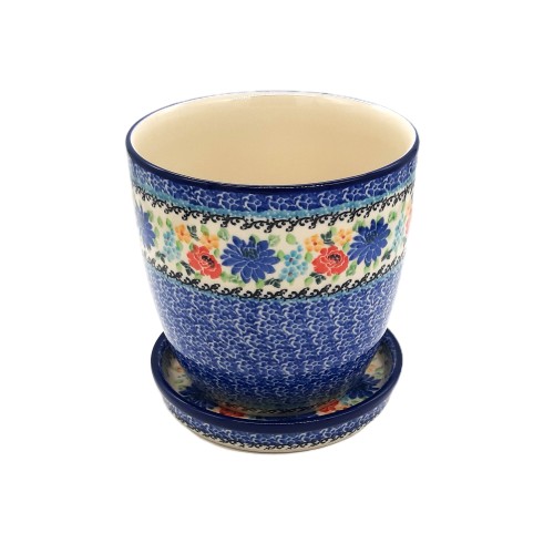 Doniczka ceramiczna Bolesławiec 14,5 cm, motyw kwiatowy