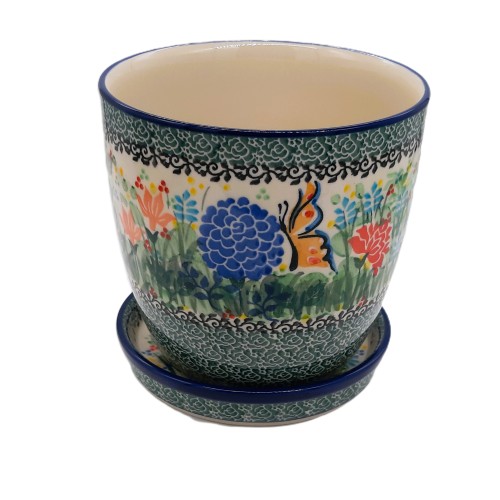 copy of Doniczka ceramiczna Bolesławiec 14,5 cm z podstawką rękodzieło