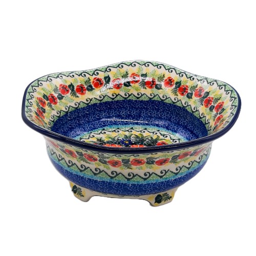 Miska na stopkach  V:1,7 l, unikat z motywem kwiatowym