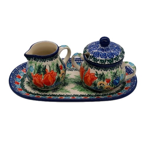 Zestaw cukiernica, mlecznik V:0,2 l, unikat, tulipany