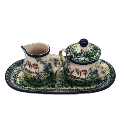 Zestaw cukiernica, mlecznik V:0,2 l, unikat, wróbelki