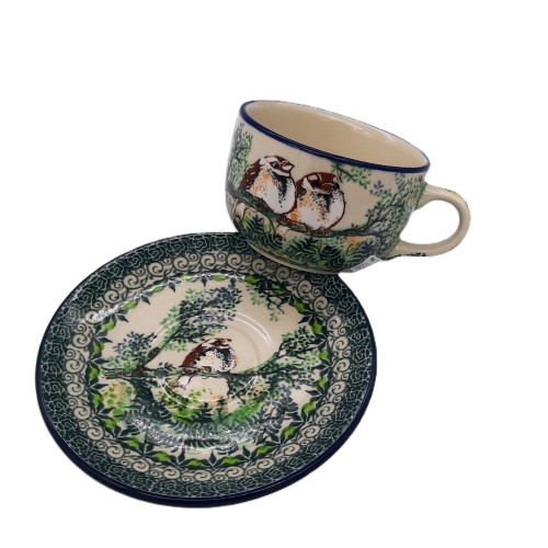 Filiżanka do kawy V : 0,2 L , unikat z motywem wróbelków