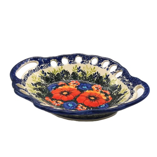 Owocarka ażurowa owalna, unikat, motyw kwiatowy