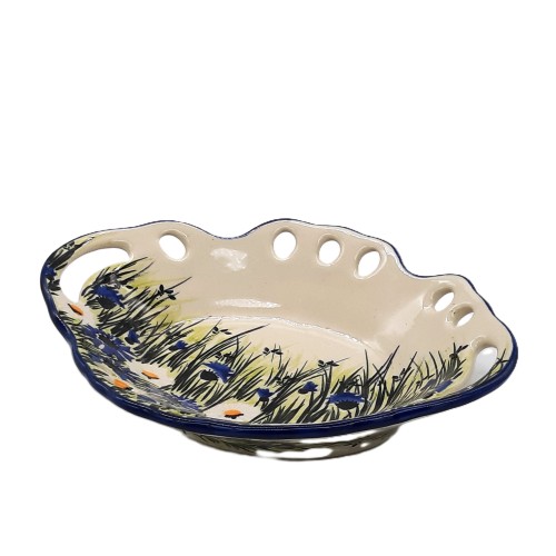 Owocarka ażurowa owalna, unikat, bławatki, stokrotki