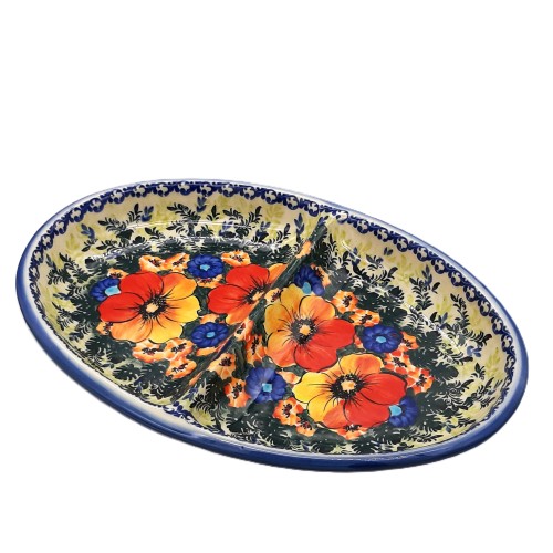 Półmisek dzielony 35,5x24cm unikat, kwiaty