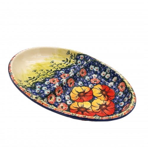 Półmisek dzielony 35,5x24cm unikat, kwiaty